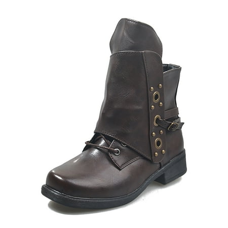 

Fall Savings Clearance Deals 2022! Juebong Women s Vintage Square Head Side Zipper Thick Heel Plush Leather Boots