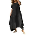 thumbnail image 1 of Vestido largo de manga larga y cuello redondo para mujer - Color liso, corte holgado para el día a día o fiestas, vestido versátil para todas las estaciones, 1 of 5