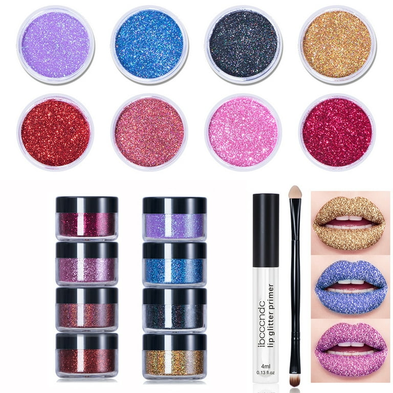 Polarized high pigment sequin powder, fine shiny lip gloss, sequin lipstick  with brush and glue