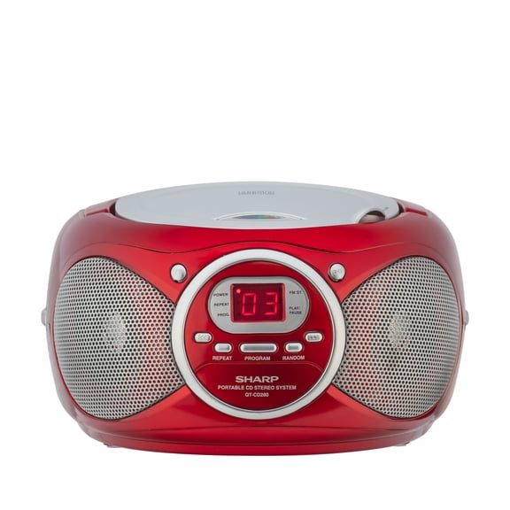 Sharp QT-CD280(RD) Portable CD Boombox with AM/FM Stereo Radio & Aux Input – Battery Powered, Red