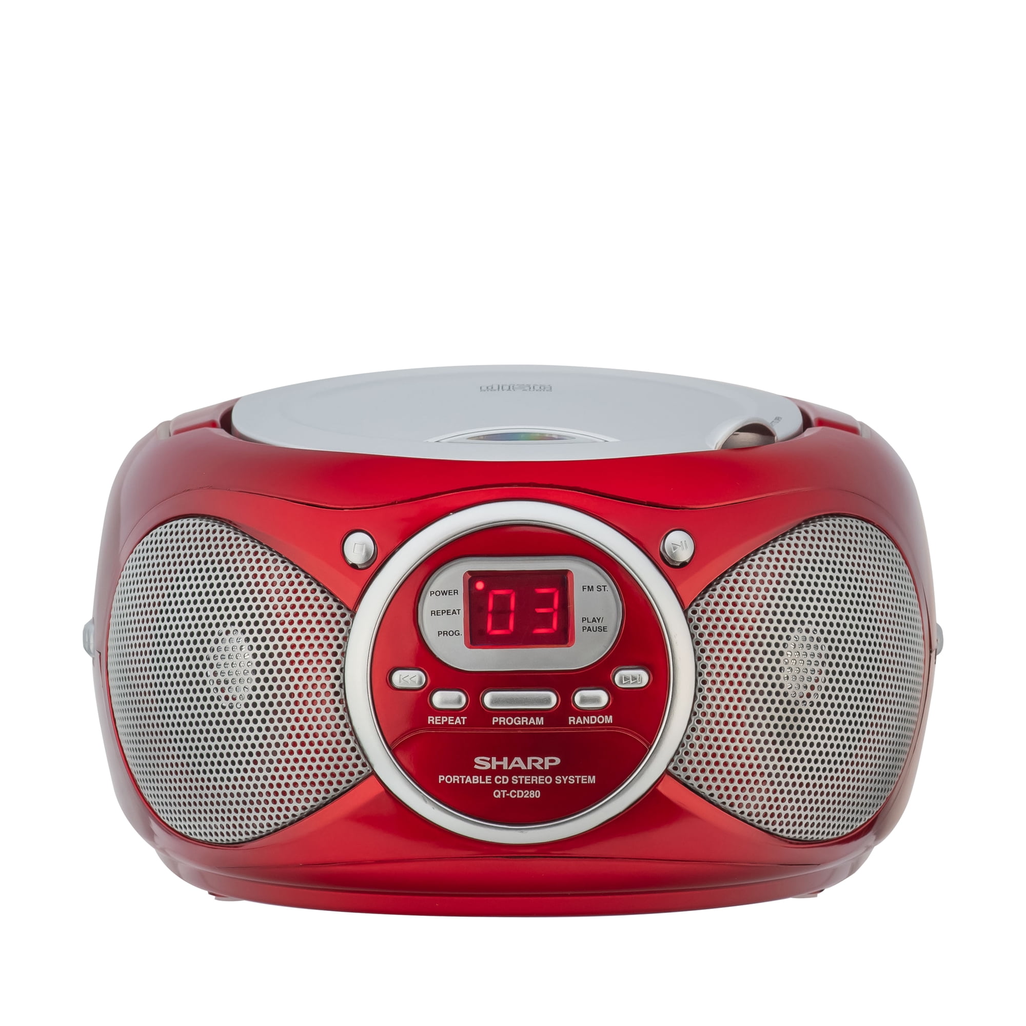 Sharp QT-CD280(RD) Portable CD Boombox with AM/FM Stereo Radio & Aux Input – Battery Powered, Red