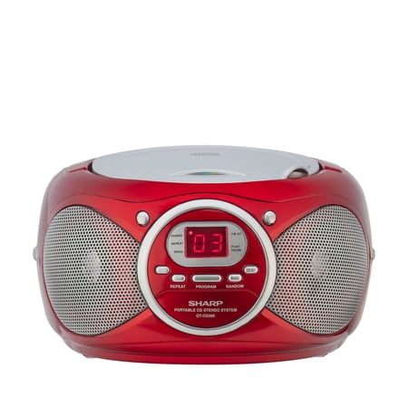 Sharp QT-CD280(RD) Portable CD Boombox with AM/FM Stereo Radio & Aux Input – Battery Powered, Red