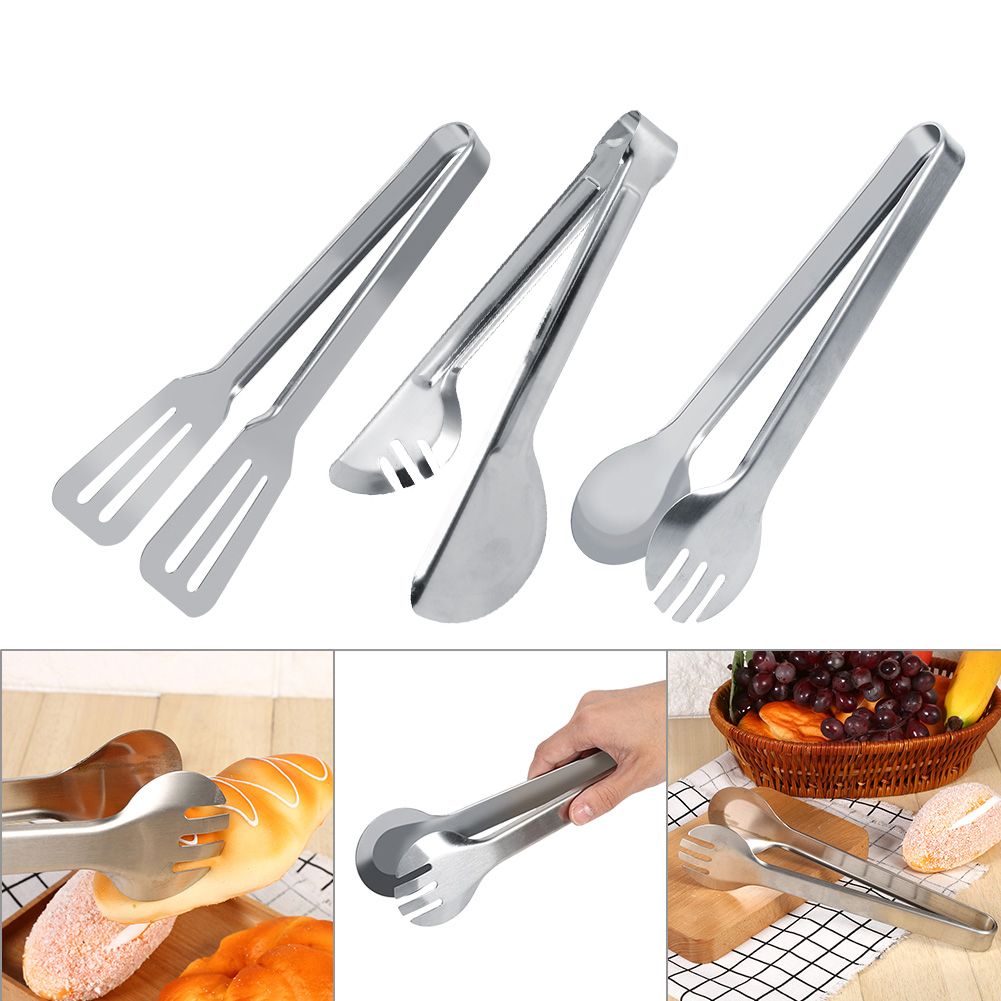Yosoo 3 Types Stainless Steel BBQ Cooking Food Salad Serving Tong Barbecue Kitchen Utensil Tools
