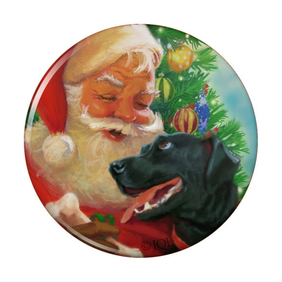 Christmas Holiday Santa and Black Lab Labrador Dog Kitchen Refrigerator Locker Button Magnet