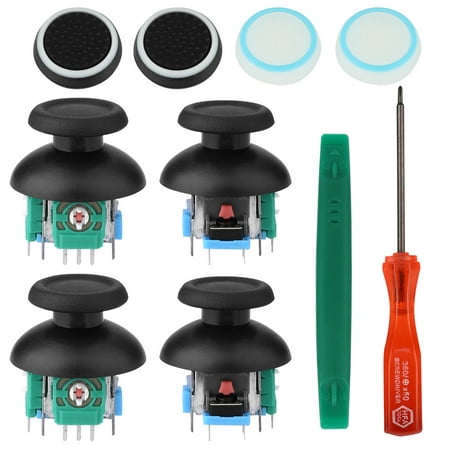 EEEkit 4Pcs 3D Analog Joystick Kits Fit for Sony Playstation 4 Sony PS4/Slim/Pro Controller, with Screwdriver Repair Kits Parts, 4 Mushroom Caps, 4 Fluorescent Button Caps