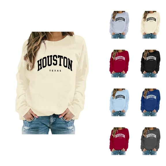 Houston Texas Sweatshirts for Women 2025 Long Sleeve Crewneck Graphic Sweatshirt Pullover Tops Streetwear