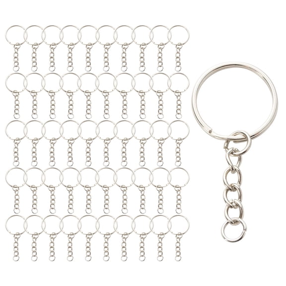 50 Pcs 1 Inch/25mm Split Keyrings with Chain Silver Keychain Ring, Key Chains Rings Parts with Open Jump Ring and Connector