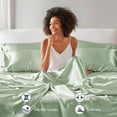 thumbnail image 4 of Regency Heights Satin Sheet Set, Cal King Bed Sheets with Pillowcases, 6-Piece Luxury Silky Sheet Set, Sage, Gifts for Women, 4 of 12