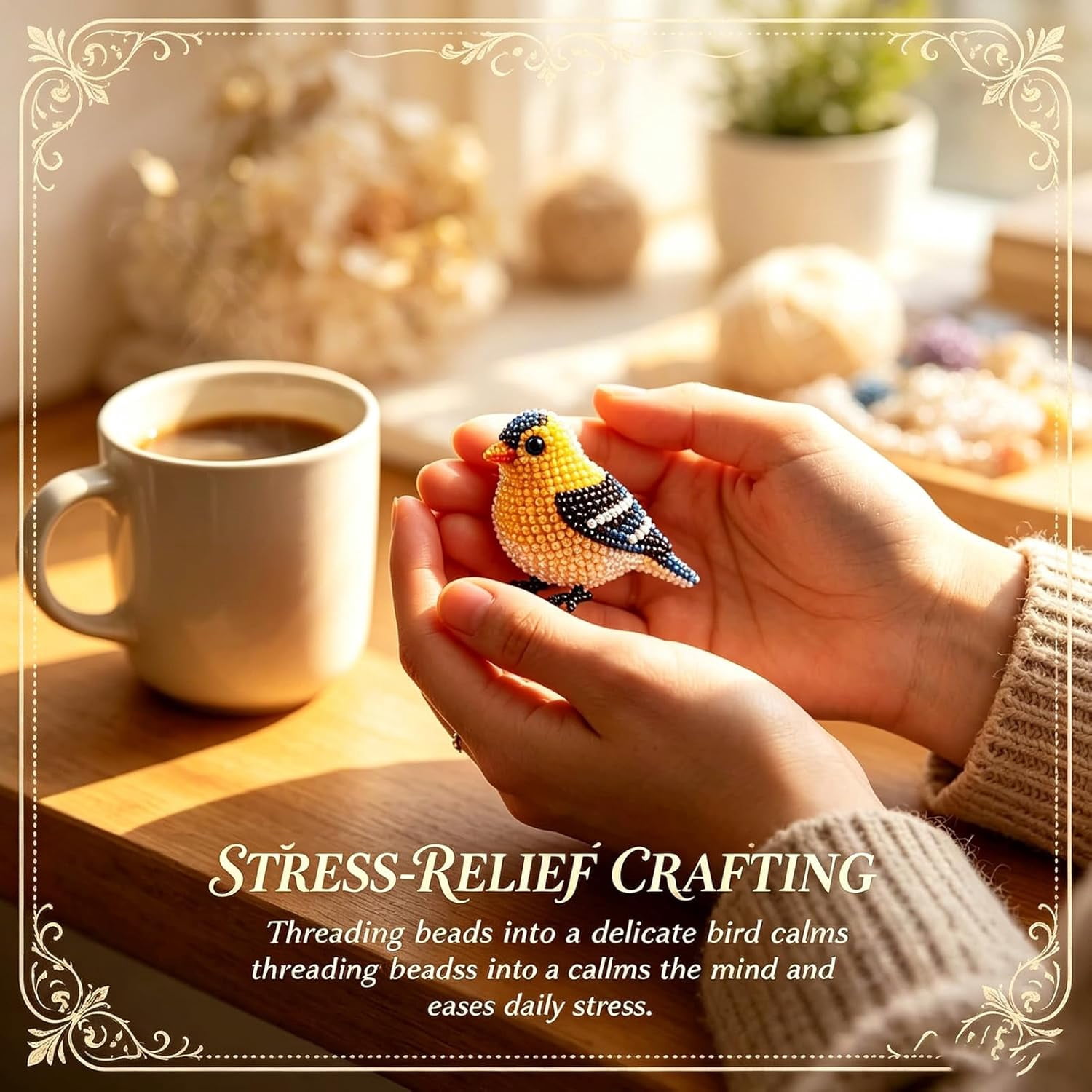 Cute 3D Bird Beaded Embroidery Craft Set with Instructions, DIY Bird Beading Kit for Adults & Beginners, Handmade DIY Birds Art Kit for Craft Enthusiasts, Stress Relief Creative Hobby(Style E)Q