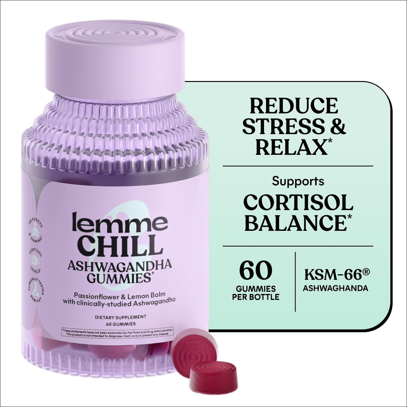 Lemme Chill De-Stress Gummies, Mixed Berry Flavored, 60 Count