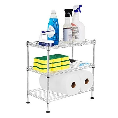 Internets Best 3-Tier Mini Wire Utility Shelving - Chrome - Shelf - Adjustable Rack Unit - Kitchen Bathroom Pantry Laundry Storage - Under The Sink Organization - Organize Your Cabinets - SP