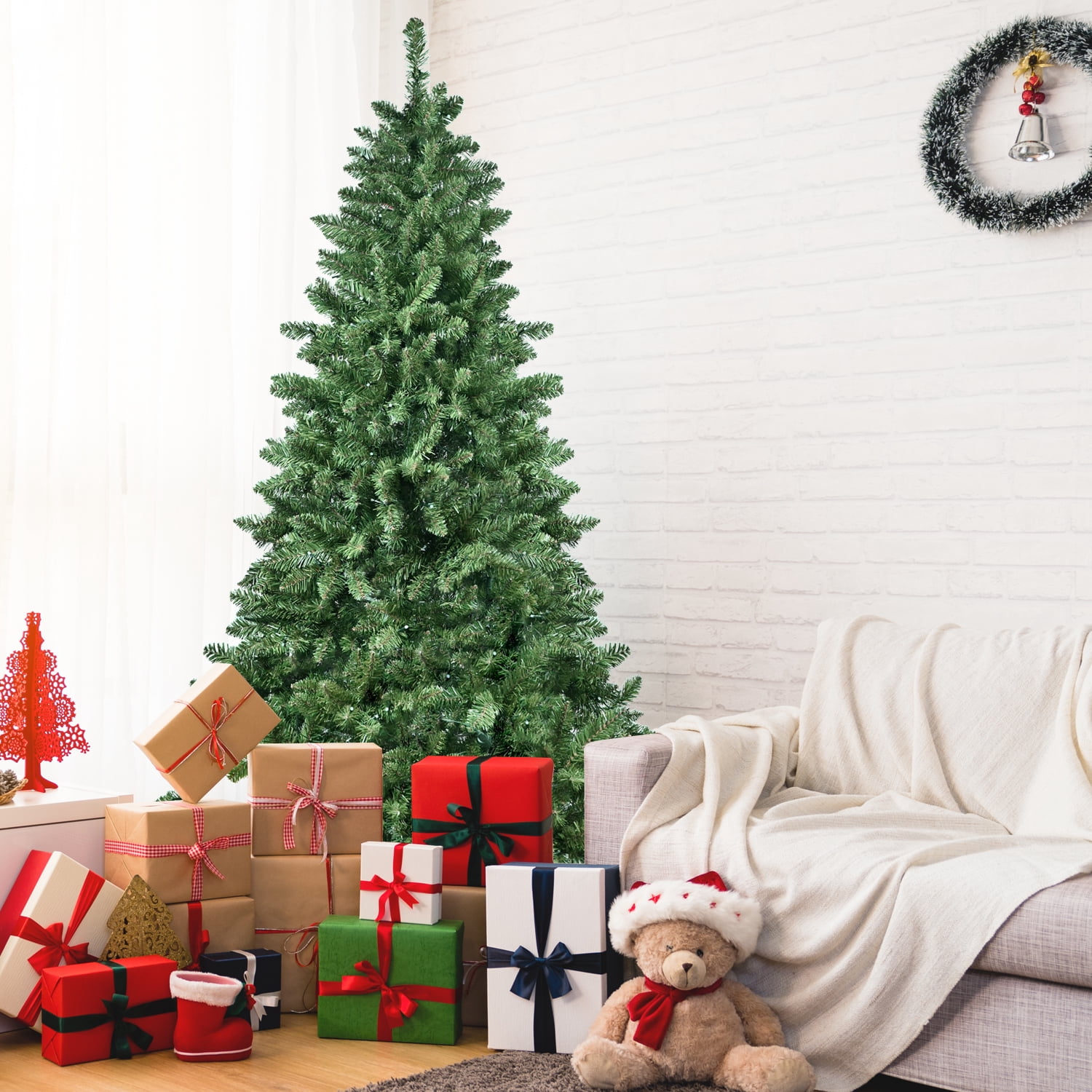 Euroco 7ft Green Christmas Tree with 400 WiFi-Controlled RGB LED Lights, 1063 PVC Tips, 38 Light Functions, Music Sync, Hinged Structure & Metal Stand – Smart App-Controlled Holiday Tree