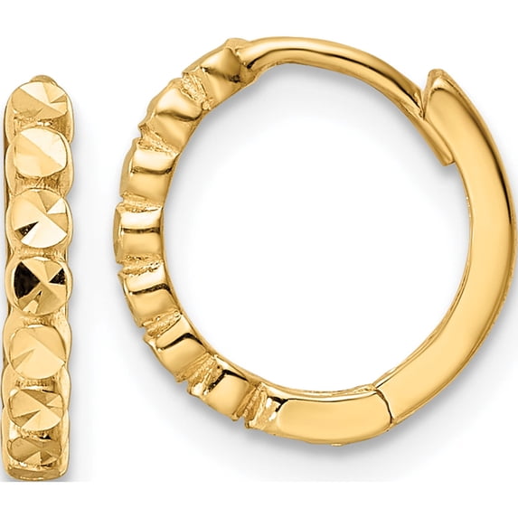 14K Yellow Gold Diamond-Cut 2X12mm Hinged Hoop Earrings (10.8 X 11.75) Made In Turkey tm808