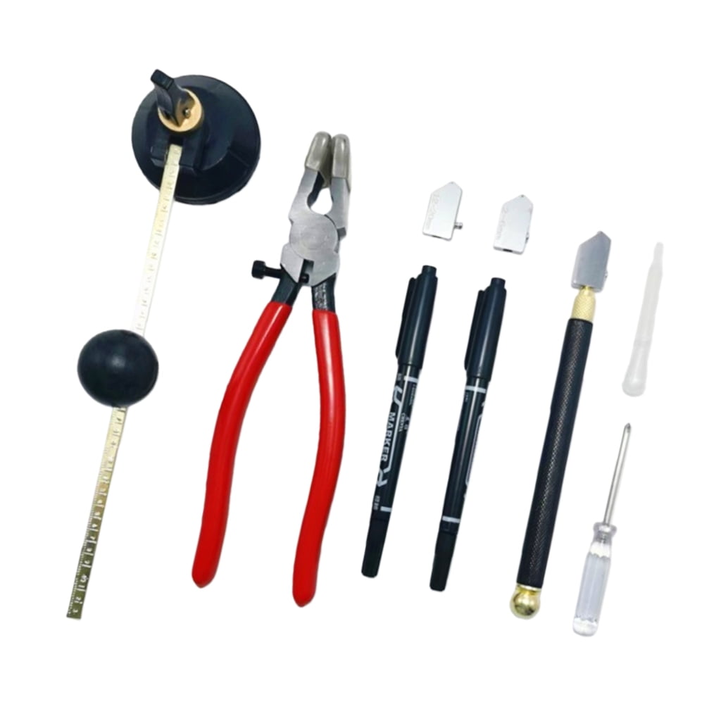 Adjustable Round Glass Cutter with Round Knob Handle and Suction Cup with Glass Pliers Glass Cutter for Cutting Glass