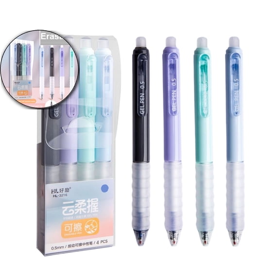Dvruxg 0.5mm Erasable Pen Refills – 40ml Heat-Erasable Gel Ink Refills in Crystal – Comfort Grip, Hot Erase Technology – Set of 4 Pens