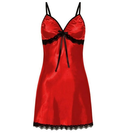 Tumotour Nightgowns For Women Mini Dress Sleeveless Nightgown Solid Color V-Neck Pajamas Loungewear Lace Sleepwear Chemise Lingerie Dress Tank Sleepwear Lace Nightshirt