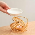 thumbnail image 2 of Warmself Delicate Metal Tealight Candle Holder Oil Tart Burner Aroma Diffuser Furnace Home Decoration Golden Feathers Leaves, 2 of 5