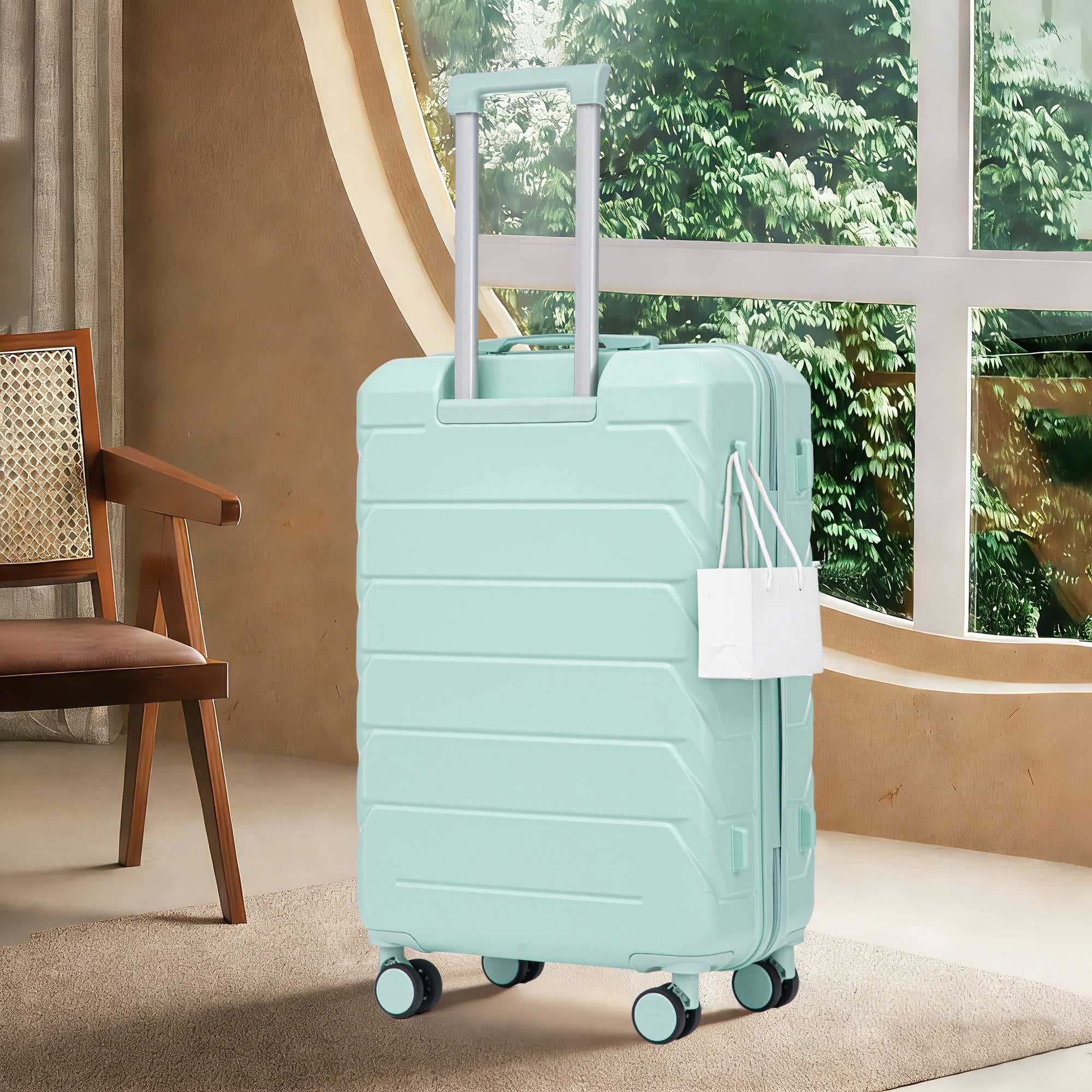 28 Inch ABS Hard Shell Large Travel Checked Luggage - Scratch Resistant Surface Four Multi-Directional Wheels, With Combination Lock and Side Hooks .(Mint Green)