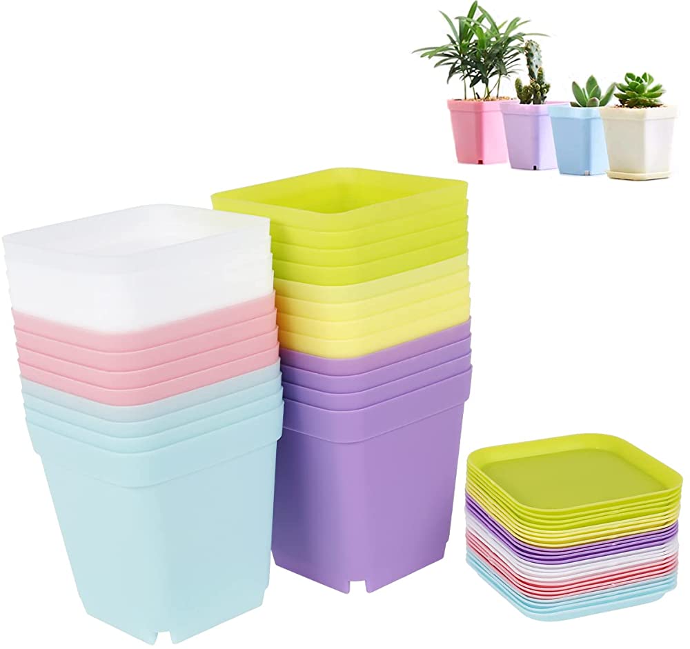 Miuline 24Pcs Plastic Plant Pots and Saucers with Drainage Holes and