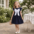 thumbnail image 5 of IPIO Girls Navy Blue Party Dress with Oversized White Bow, Ruffle Flutter Sleeves Flare Formal Dress for Wedding, Birthday, Holiday and Special Occasion, 5 of 8