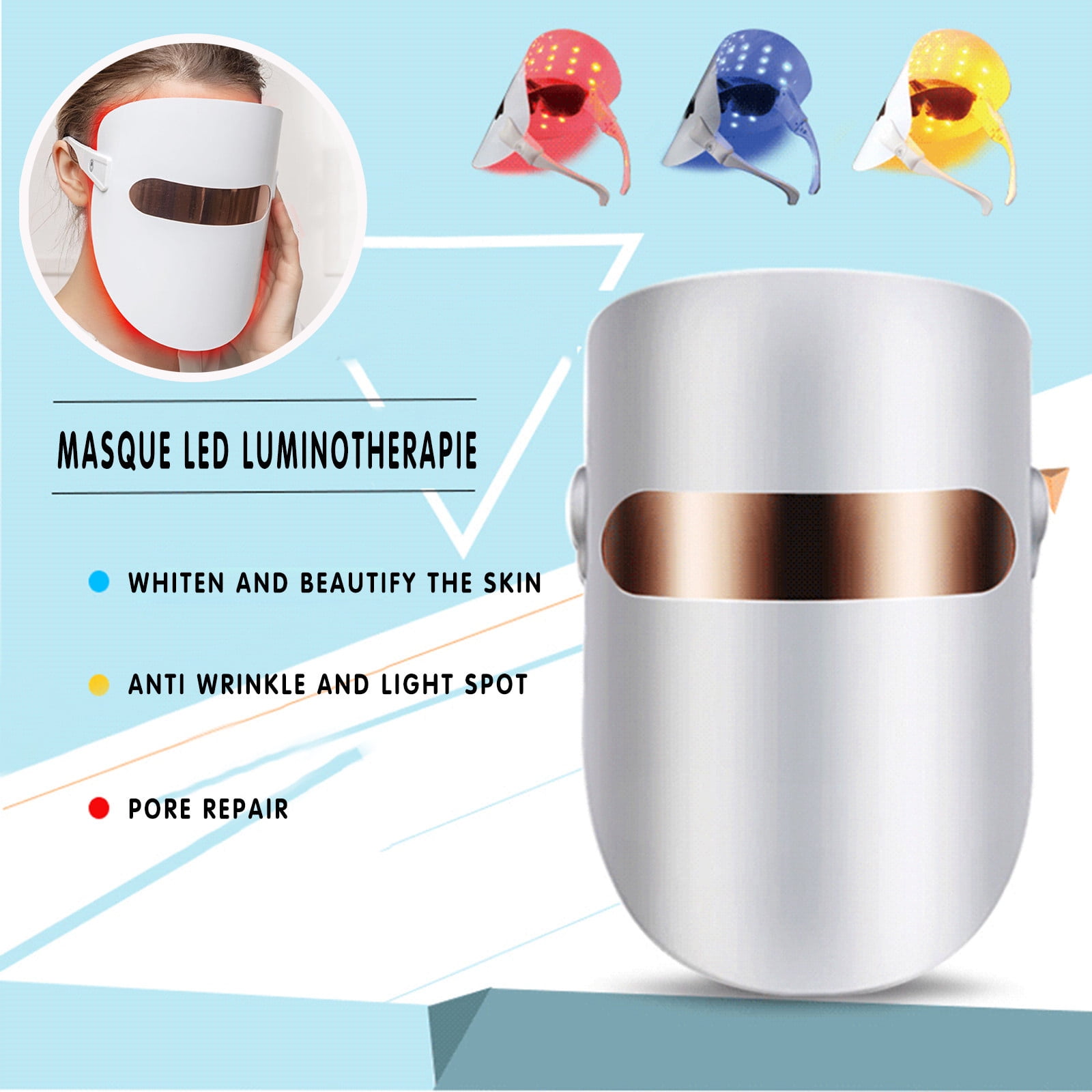 Red Light Therapy for Face,White Light Mask for Anti-Aging and Skin Care at Home,LED Face Mask Light Therapy Adjustable Brightness,USB Charging Light Mask for Skin Brightening and Rejuvenation