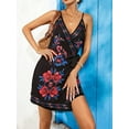 thumbnail image 3 of Women's Floral Print Spaghetti Strap Wrap Mini Dress Polyester % Lightweight Silky Feel Ideal for Summer Party, 3 of 16