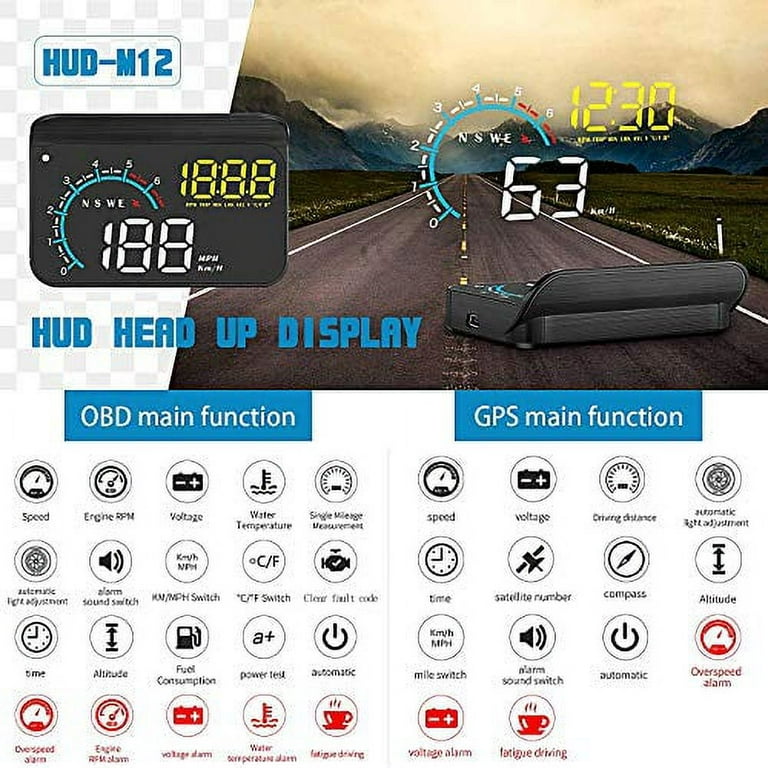  Heads Up Display, ACECAR Upgrade Digital GPS Speedometer, New  HUD with Projection Reflector, with MPH Digital Speed, Time, Compass, Date,  Altitude, Fatigued Alert, Overspeed Alert, for All Vehicle : Electronics