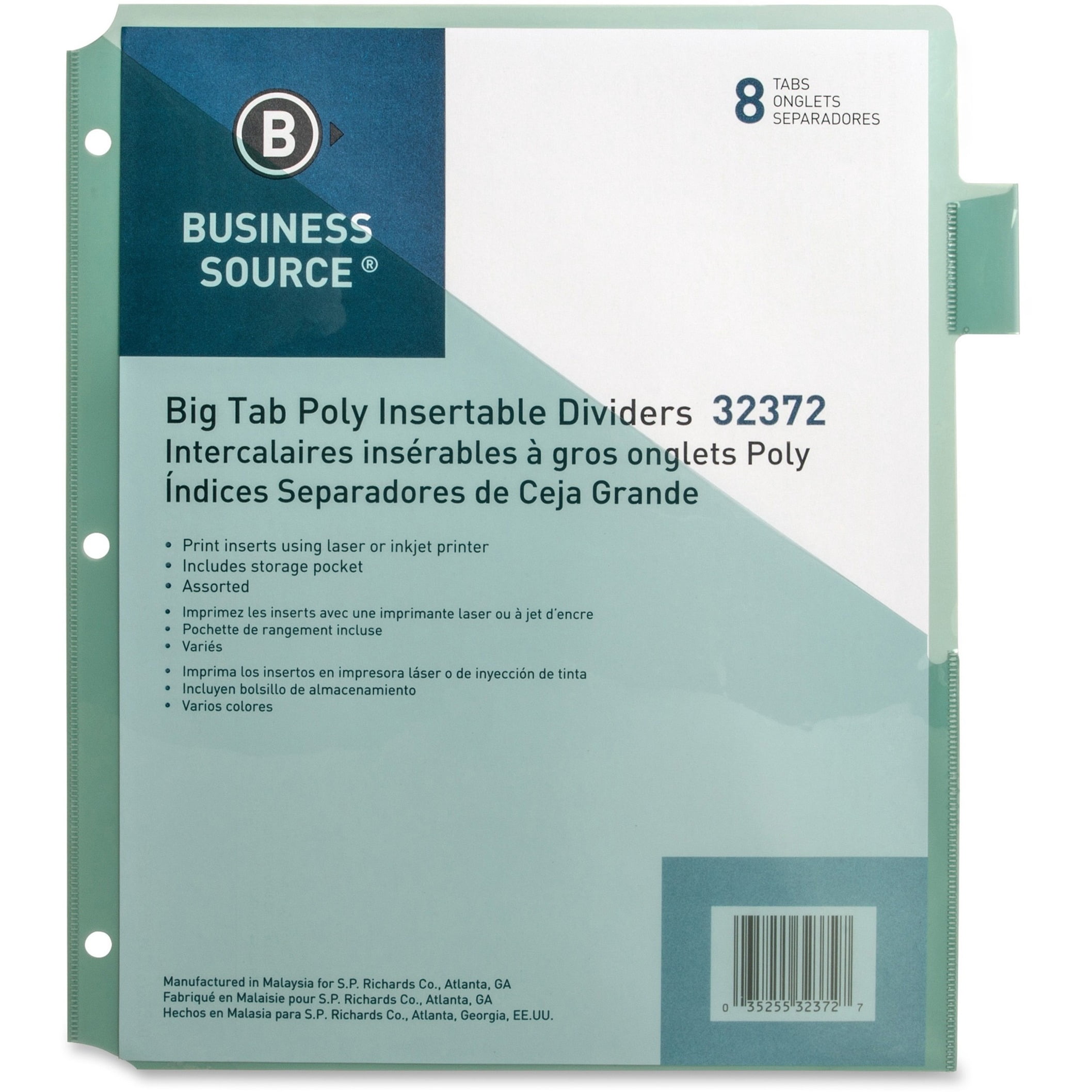 Business Source, BSN32372, Pocket Index Dividers, 8 / Set