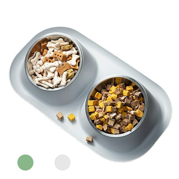 RUseeN Cat Food Bowls, Cat Bowls Non-Skid and Non-Spill Silicone Pads with PP Stand, Removable Stainless Steel Cat Food and Water Bowl Set, Cat Bowls for Indoor Cats & Small Size Dogs - Gray
