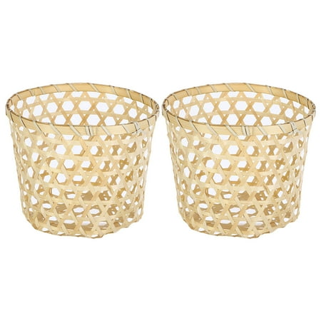 

2pcs Woven Bamboo Basket Draining Storage Basket Bamboo Fruit Vegetable Organizer