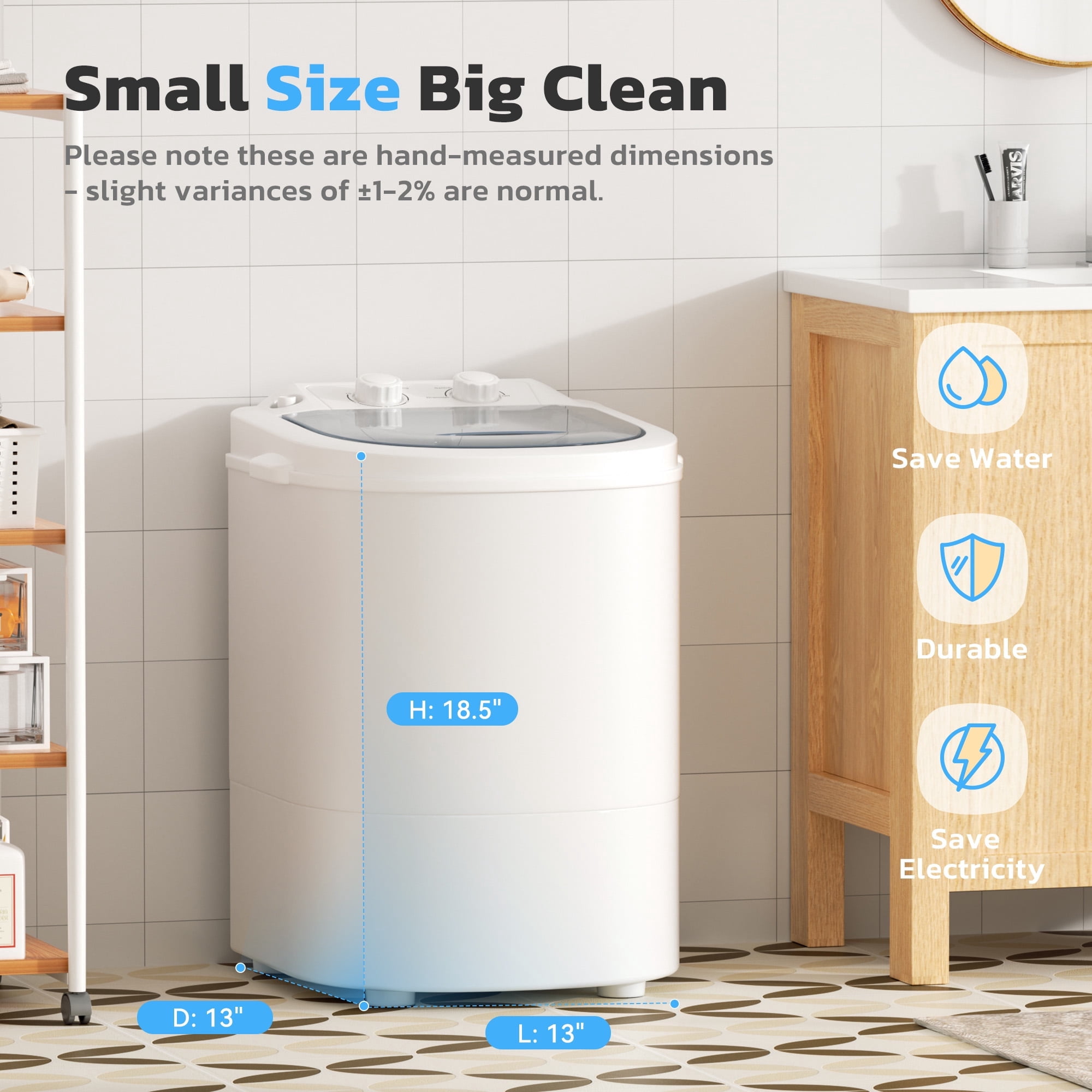 SOLAURA 6.6lbs Portable Washing Machine, Single Tub Small Laundry Washer with Spin Basket, Semi-automatic Washer for Home, Apartment, RV, Dorm & Outdoor (Grey White)