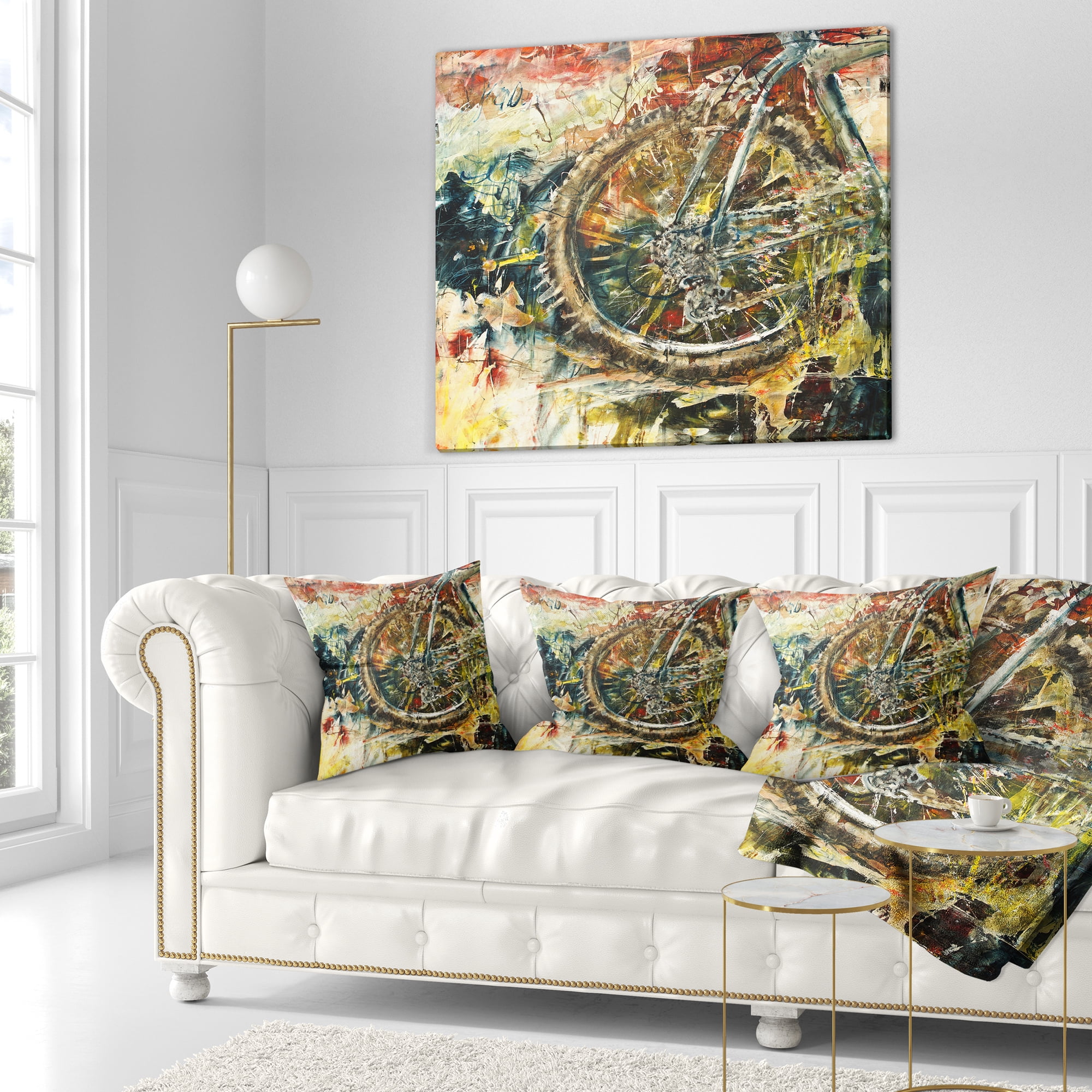 Designart Mountain Bike Oil Painting - Abstract Throw Pillow - 18x18