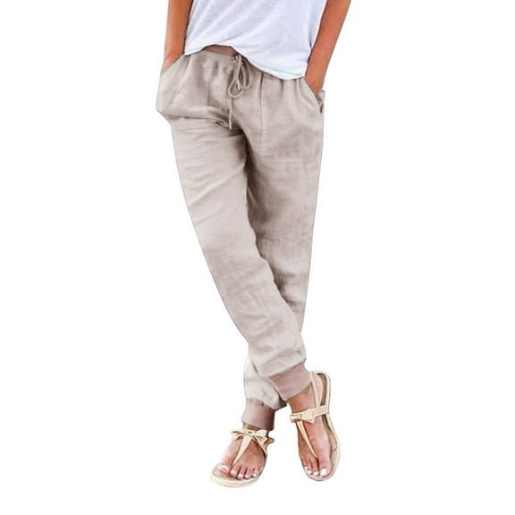 Women's Elastic Drawstring Waist Loose Wide Leg Solid Pants With Pockets