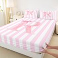 thumbnail image 4 of Manfei Pink Line Geometric Pattern Bed Sheets,Personalized Monogrammed R Full Size Sheets,4-Piece,1 Flat Sheet,1 Fitted Sheet and 2 Pillowcases, 4 of 6