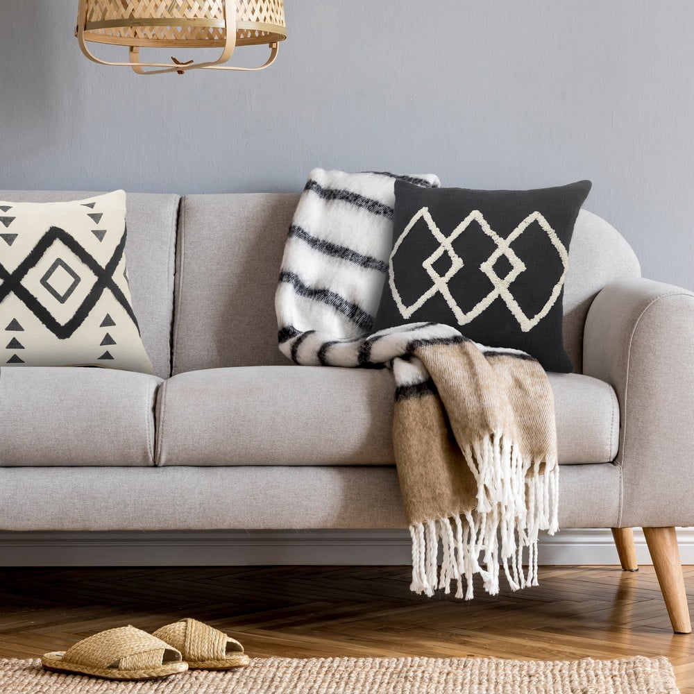 Ox Bay Overlap Diamond Geometric Tufted Cotton Throw Pillow, Black / White, 20 in.