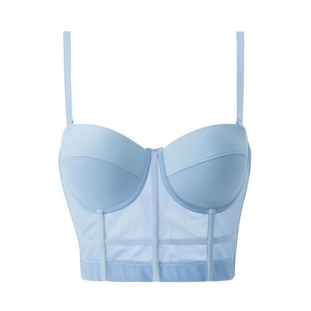 WTXUE Womens Panties Shaping & Control Camisole Tops for Women Bodysuits for Women s Fishbone Underwear Slim Fit Breathable Bar Balconette Bra Blue M
