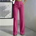 thumbnail image 3 of HomeDM Women's Dress Work Pants High Waisted Corduroy Casual Wide Leg Hot Pink Business Trouser Size L, 3 of 8
