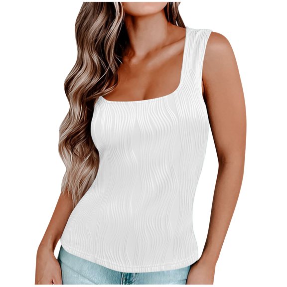FAIWAD Womens Summer Square Neck Tank Tops Casual Slim Fitted Textured Basic Tops Sleeveless Shirts