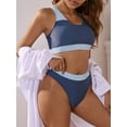thumbnail image 1 of ZAFUL Women Swimsuit Two Tone Criss Cross Back High Waisted Tankini Swimwear Deep Blue M, 1 of 7