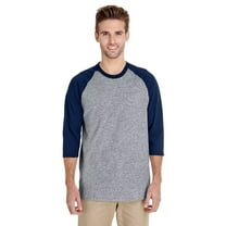 Gildan Men 3/4 Sleeve Raglan T-Shirt, Three-Quarter Tee - Heavy Cotton Sport Grey/Navy, Sizes S-3XL, Baseball Shirt