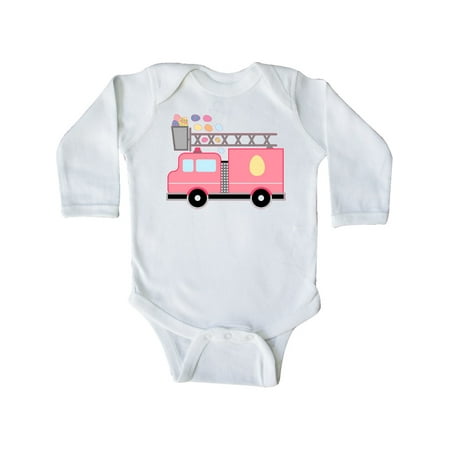 

Inktastic Easter Pink Firetruck with Easter Eggs Gift Baby Boy or Baby Girl Long Sleeve Bodysuit