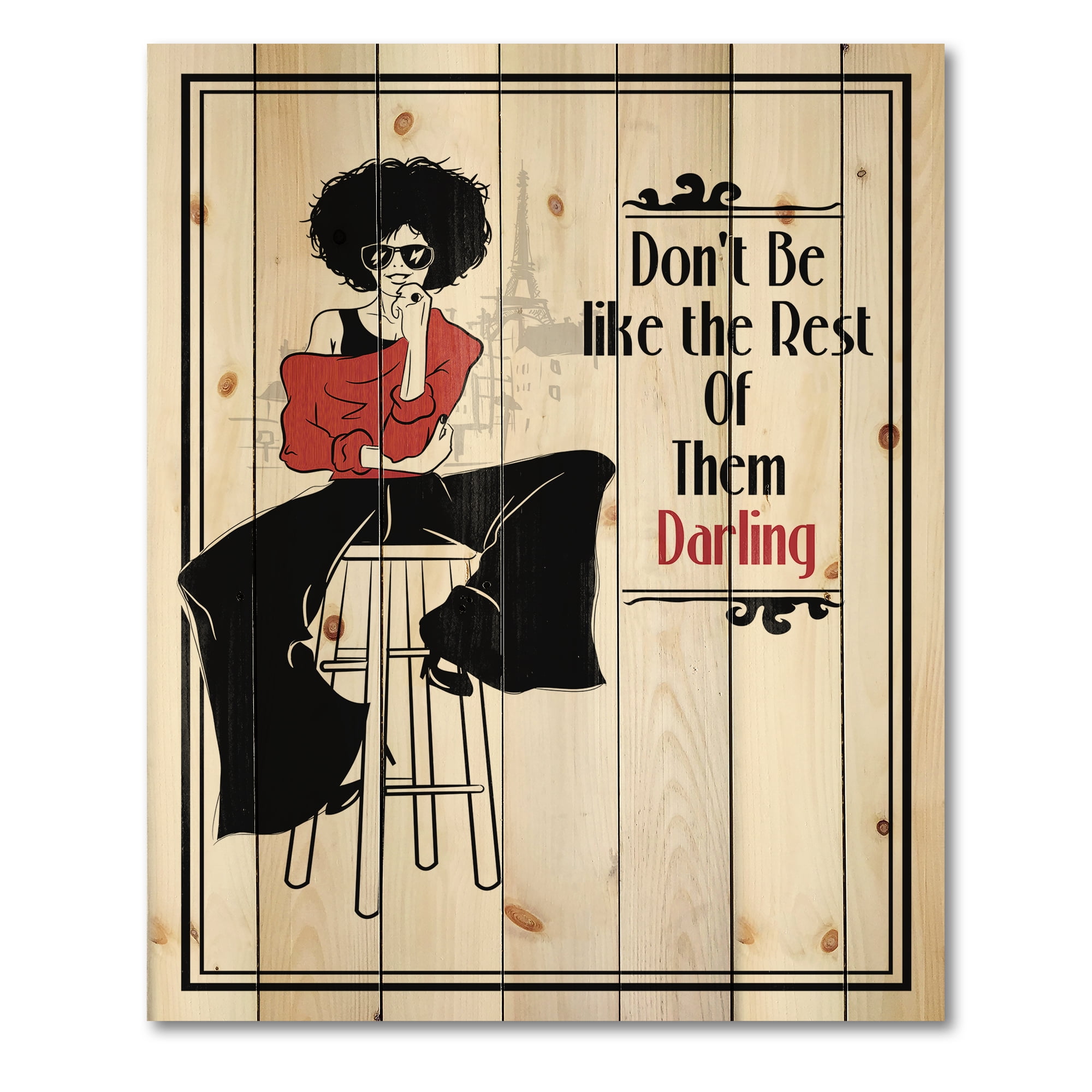 Designart 'Style Passion Life Fashion Woman VI' Modern Print on Natural Pine Wood