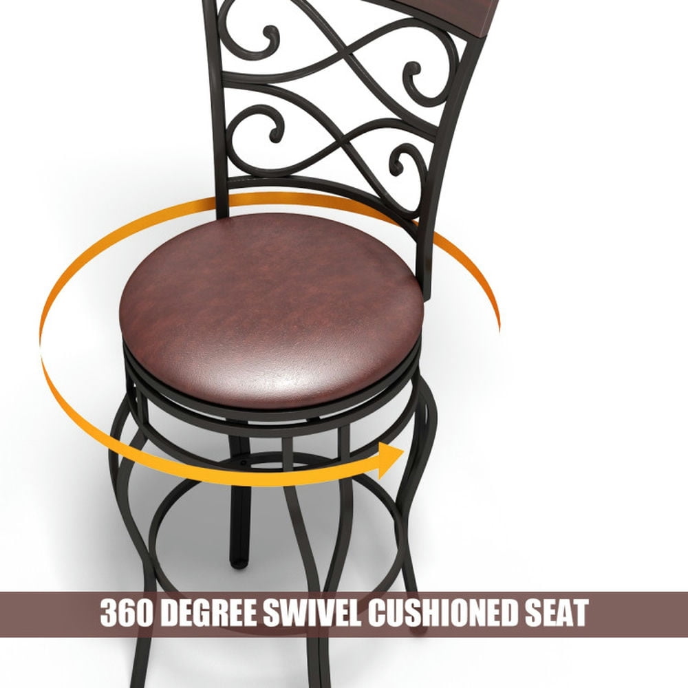 Demi Bonn 30" 2 Pieces 360 Degree Swivel Bar Stools with Leather Padded Seat, Modern Dining Chair with Backrests, Brown
