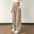 thumbnail image 4 of Women's Corduroy Wide Leg Long Pants Elastic Drawstring Waist with Pockets Soft Stretchy Loose Fit Casual Full Length Trousers for Fall Winter Khaki, 4 of 7