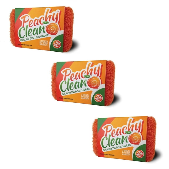 Peachy Clean Silicone Kitchen Dish Scrubber - Peach Scented Scrubbing Sponge 3 Pack