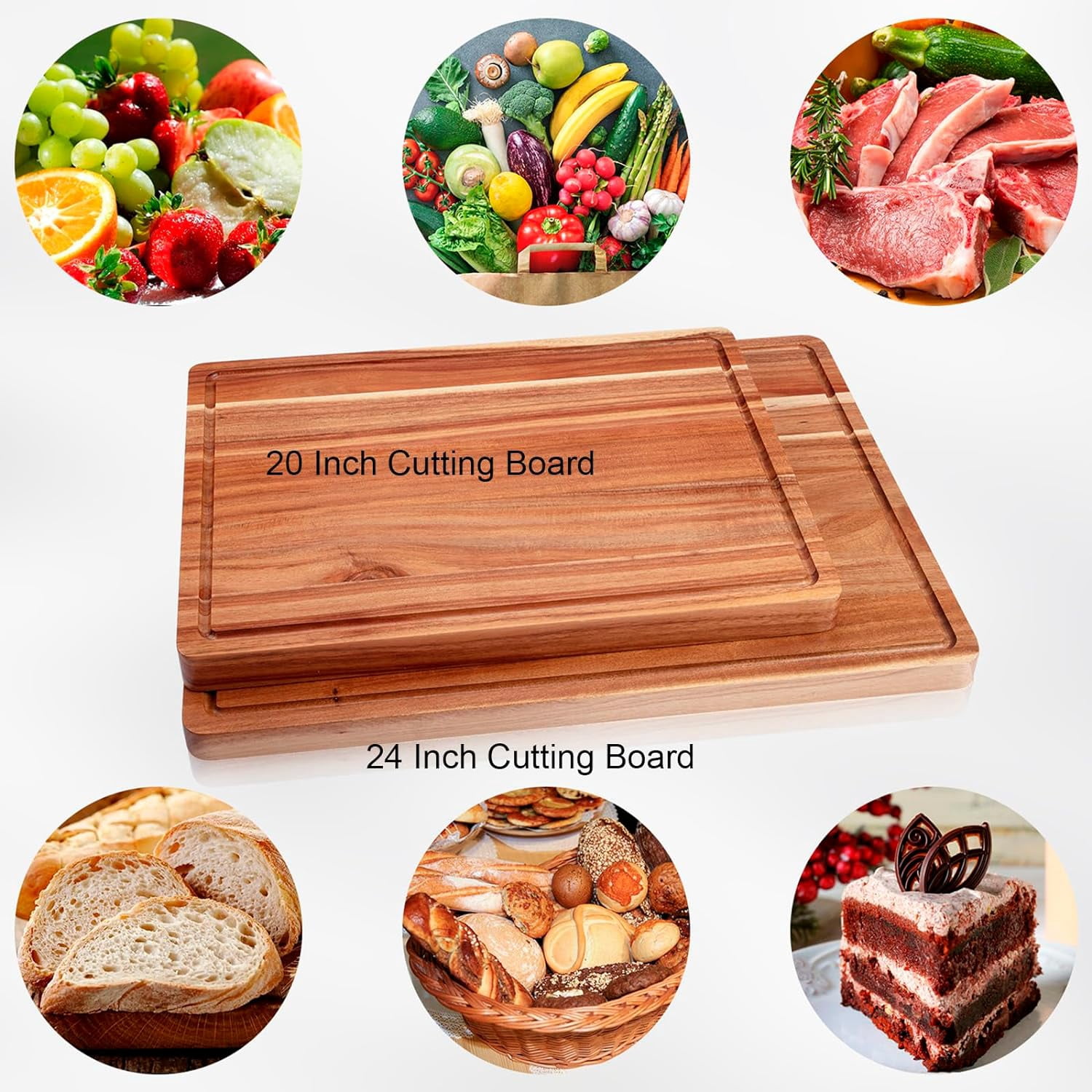 20x15 Inch Acacia Cutting Board for Kitchen, Large Wooden Cutting Board Easy Storage Wooden Chopping Boards Reversible with Juice Groove
