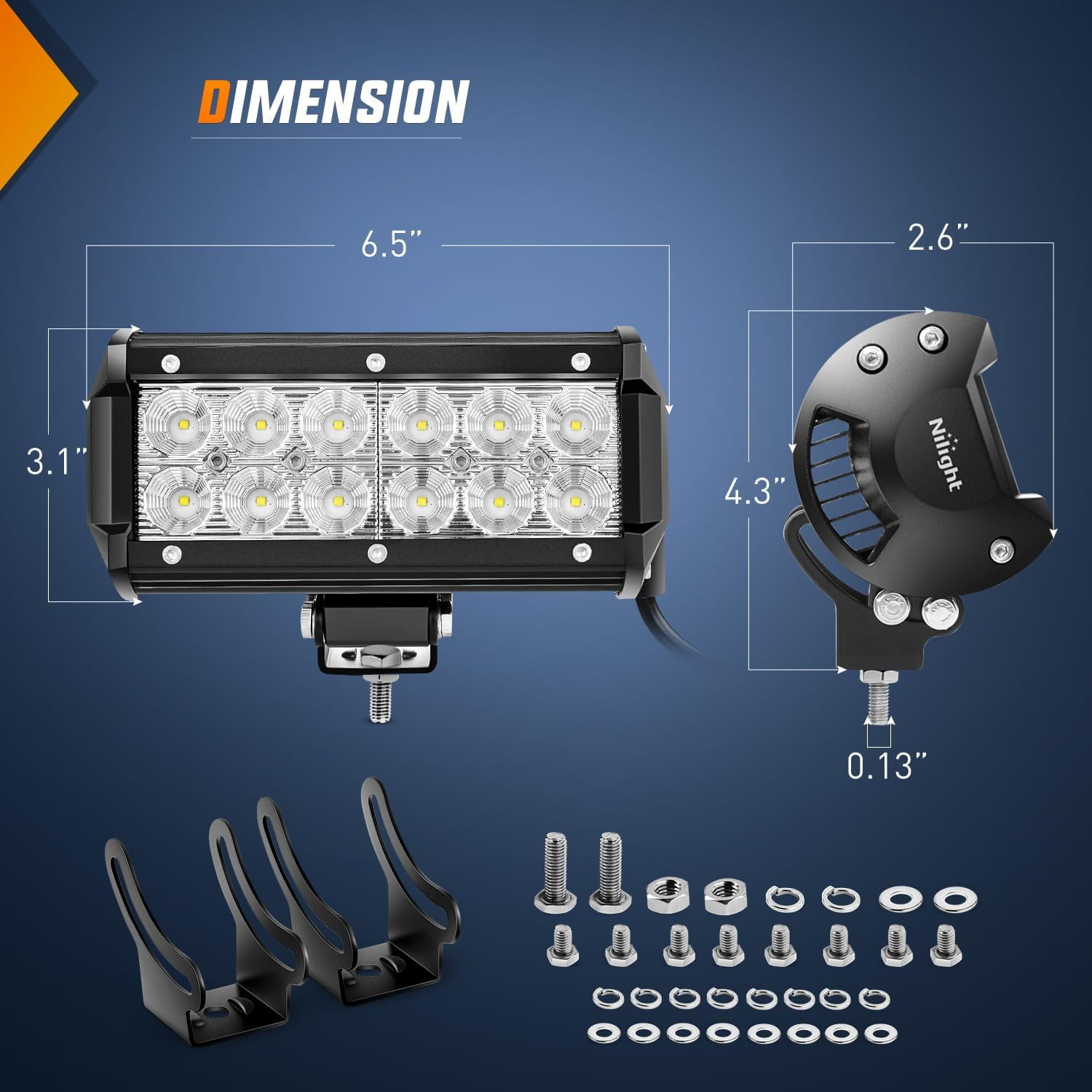 Nilight 6.5 Inch LED Flood Light Bar 2PCS 36W with Yellow & Black Covers, IP67 Wide Beam Auxiliary Lights for Truck SUV ATV UTV Pickup Boat Camper
