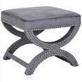 thumbnail image 2 of SAFAVIEH Mystic Glam Upholstered Square Ottoman w/ Silver Nail Heads, Grey, 2 of 2