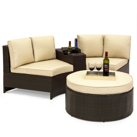 Best Choice Products 4-Piece Backyard Wicker Patio Sofa Sectional Set with Umbrella Holder and Storage,