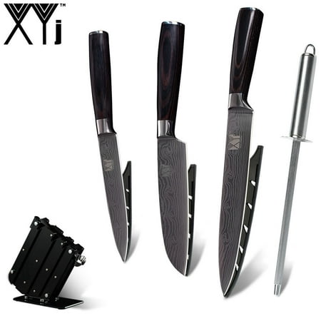 XYj 2019 Kitchen Knife Color Wood Handle Stainless Steel Cooking Knife Black Tool Holder Sharpener